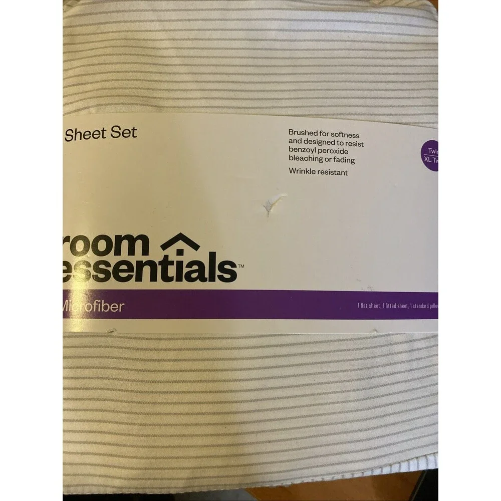 Gray Striped Microfiber Sheet Set - The Room Essentials Twin/Twin XL